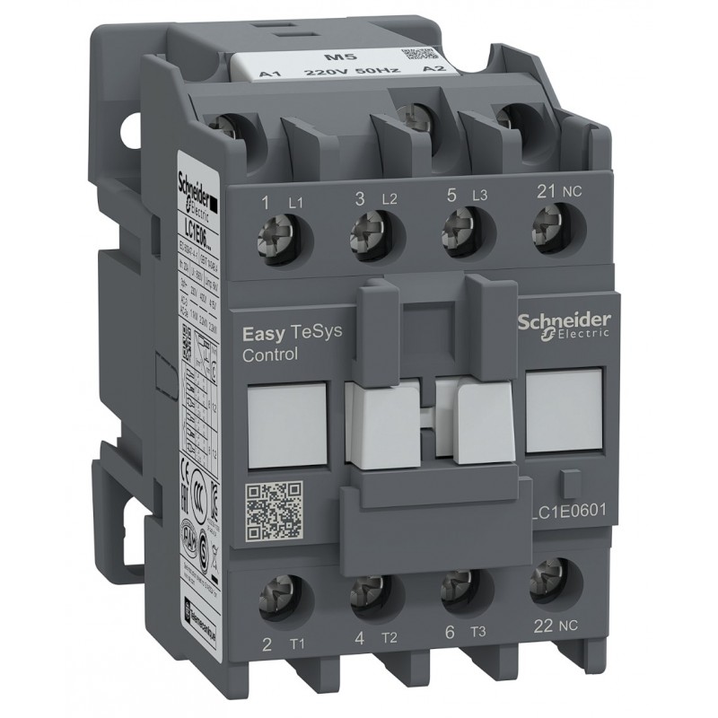 LC1E0601M5 - Контактор Tesys E, In-6 A, 2,2 кВт, Uc-220 В AC, 1NC, Schneider Electric