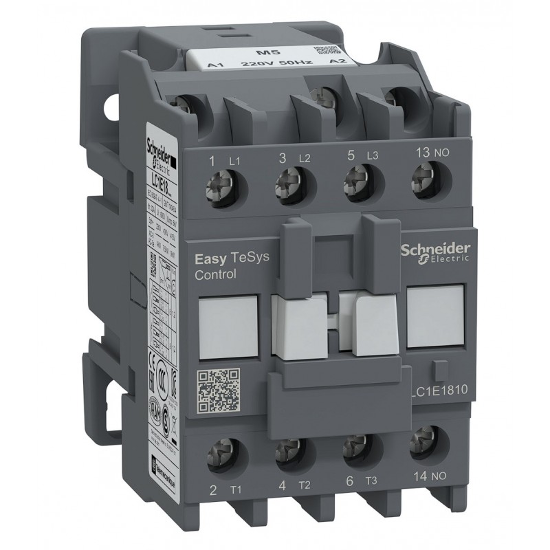 LC1E1810M5 - Контактор Tesys E, In-18 A, 7,5 кВт, Uc-220 В AC, 1NO, Schneider Electric