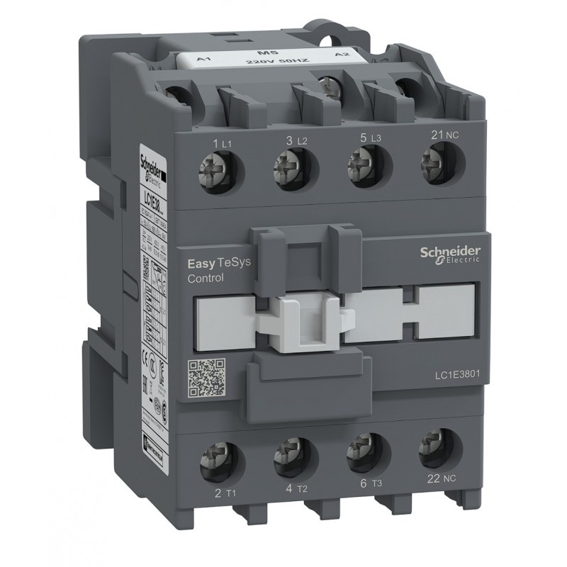 LC1E3801M5 - Контактор Tesys E, In-38 A, 18,5 кВт, Uc-220 В AC, 1NC, Schneider Electric