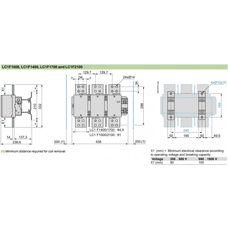 LC1F1700M7 - Контактор Tesys F, In-1700 A(AC-1) Uc-220 В AC, Schneider Electric