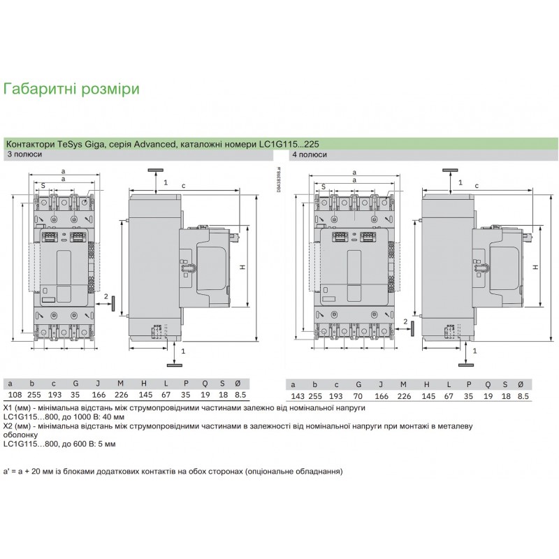 LC1G2254BEEA - Контактор TeSys Giga Advanced, 4P, In-225 A, Uc-24...48 В AC/DC, Schneider Electric