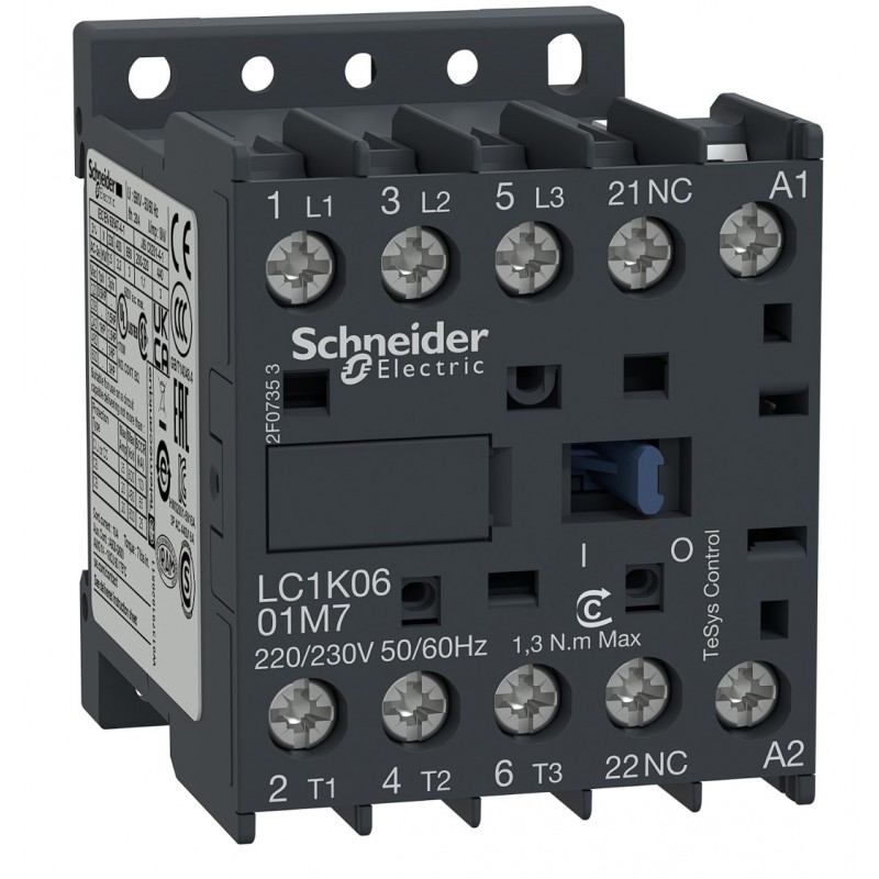 LC1K0601M7 - Контактор Tesys K, In-6 A, 2,2 кВт, Uc-220 В AC, 1NC, Schneider Electric