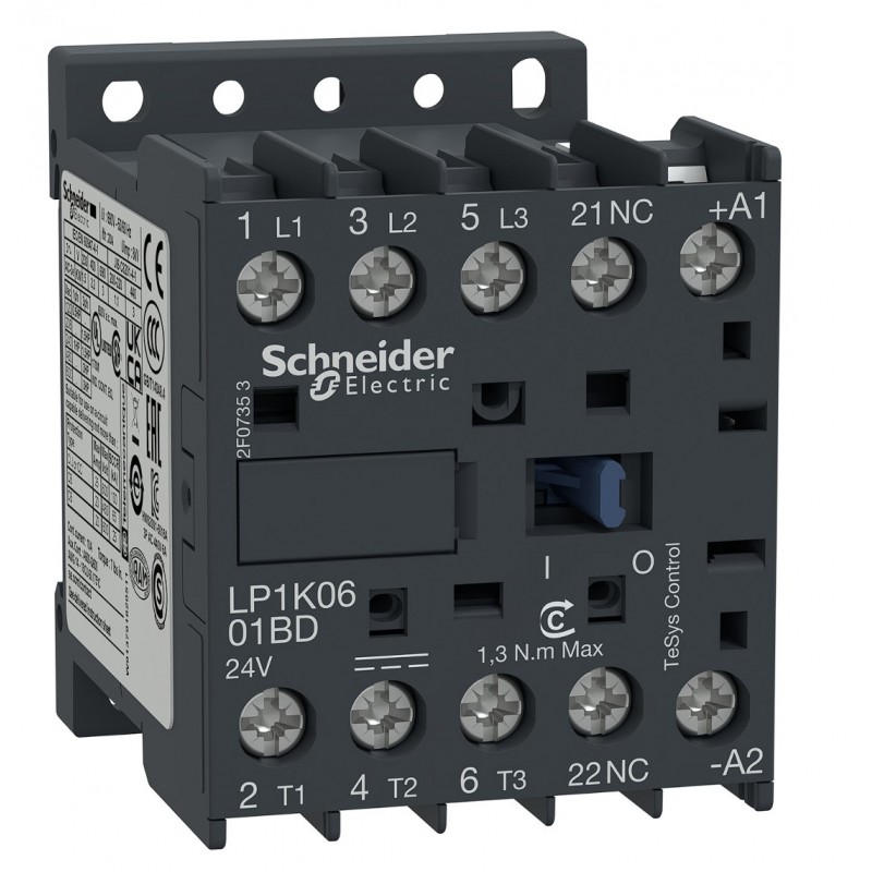 LP1K0610BD - Контактор Tesys K, In-6 A, 2,2 кВт, Uc-24 В DC, 1NO, Schneider Electric