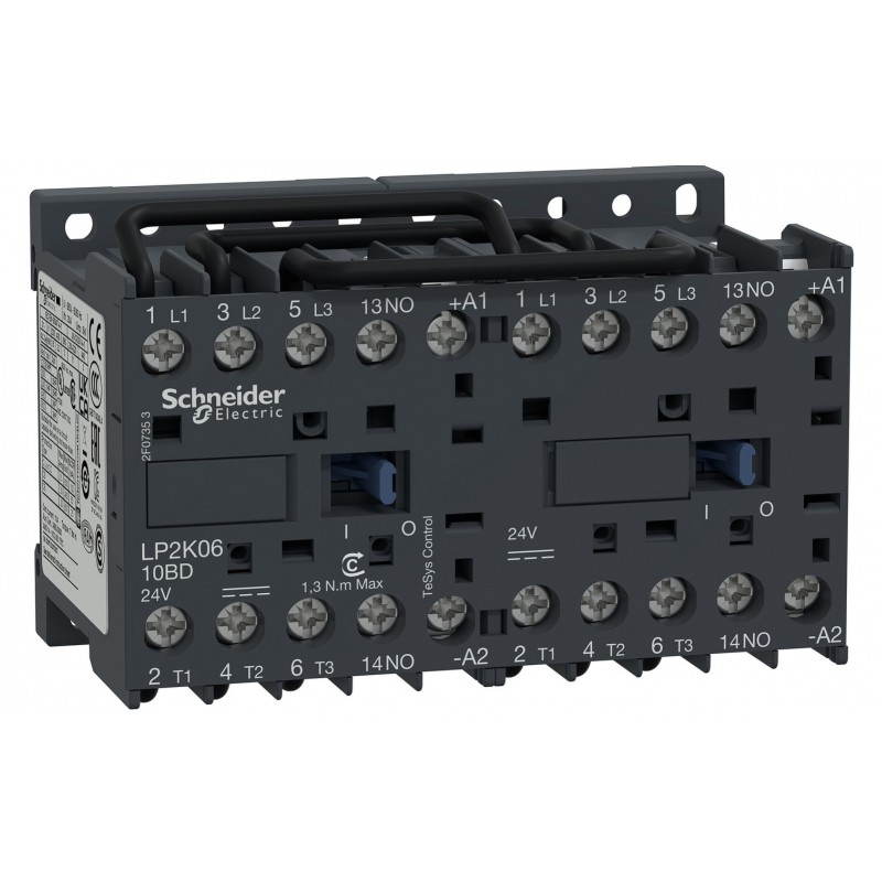 LP2K0610BD - Реверсивный контактор Tesys K, In-6 A, 2,2 кВт, Uc-24 В DC, 1NO, Schneider Electric