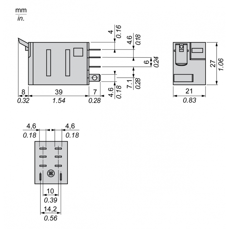 RPM21P7 - Промежуточное реле RPM, Ie-15 A, Uc-230 В AC, 2 C/O, кнопка тест, Schneider Electric