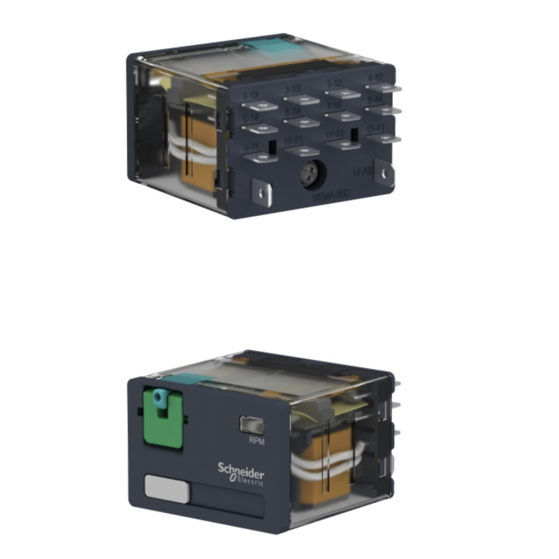 RPM42B7 - Промежуточное реле RPM, Ie-15 A, Uc-24 В AC, 4 C/O, LED, кнопка тест, Schneider Electric