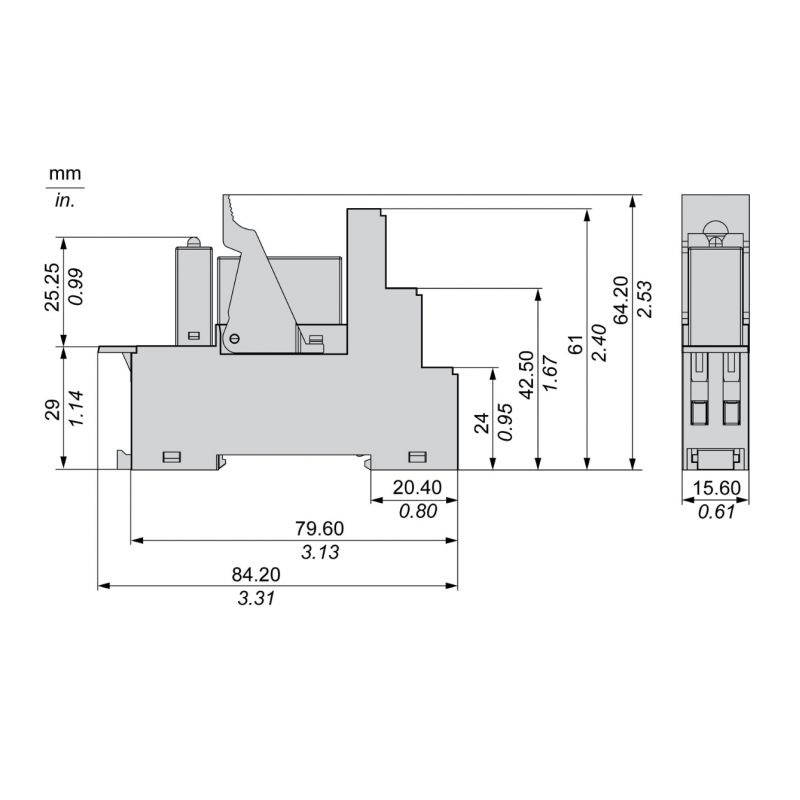 RSB2A080BDPV - Промежуточное реле RSB (в сборе с цоколем), Ie-8 A, Uc-24 В DC, 2 C/O, Schneider Electric