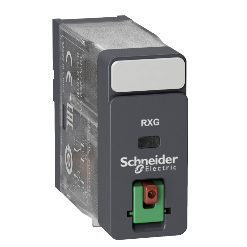 RXG11P7 - Промежуточное реле RXG, Ie-10 A, Uc-230 В AC, 1 C/O, кнопка тест, Schneider Electric