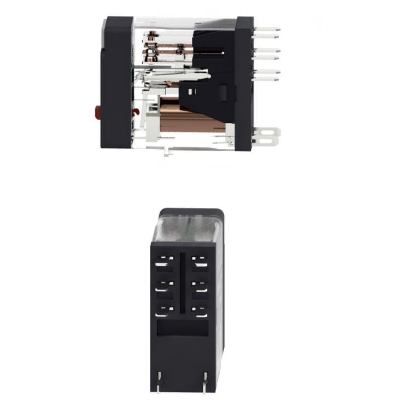 RXG22JD - Промежуточное реле RXG, Ie-5 A, Uc-12 В DC, 2 C/O, LED, кнопка тест, Schneider Electric