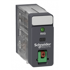 RXG22BD - Промежуточное реле RXG, Ie-5 A, Uc-24 В DC, 2 C/O, LED, кнопка тест, Schneider Electric