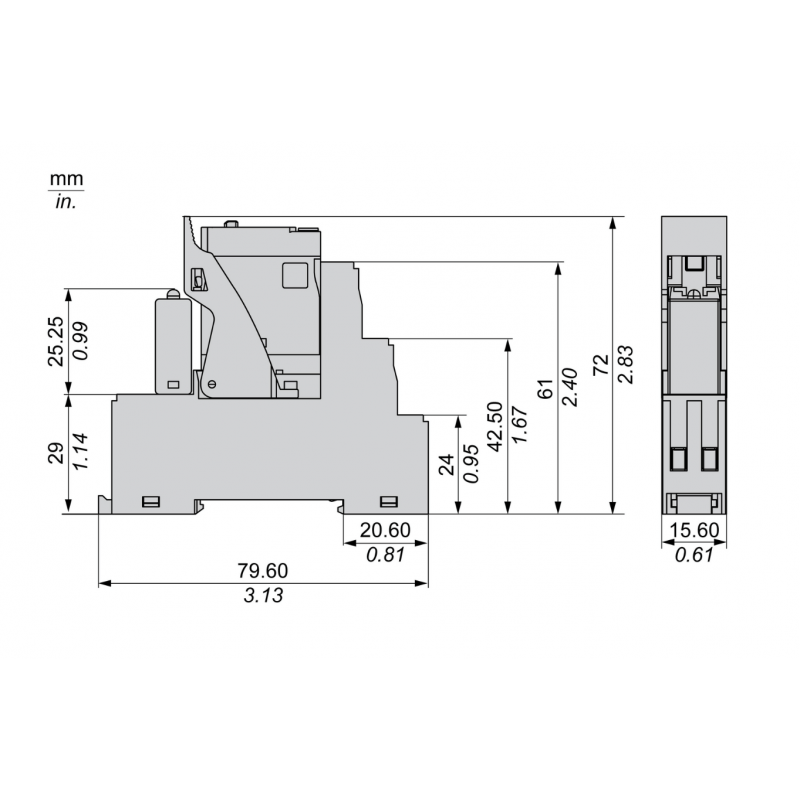RXG22B7PV - Промежуточное реле RXG (в сборе с цоколем), Ie-5 A, Uc-24 В AC, 2 C/O, LED, кнопка тест, Schneider Electric
