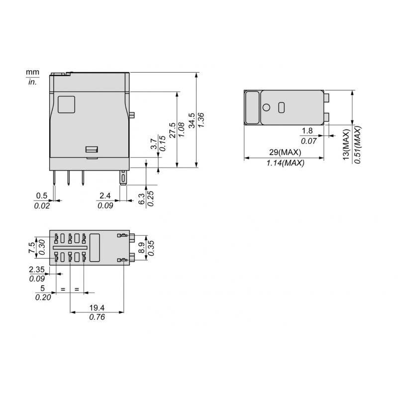 RXG23BD - Промежуточное реле RXG, Ie-5 A, Uc-24 В DC, 2 C/O, LED, Schneider Electric