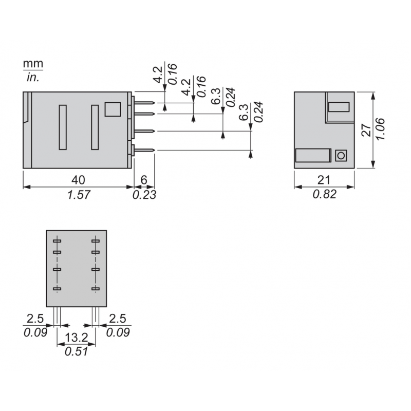 RXM2AB3BD - Промежуточное реле RXM, Ie-12 A, Uc-24 В DC, 2 C/O, LED, Schneider Electric