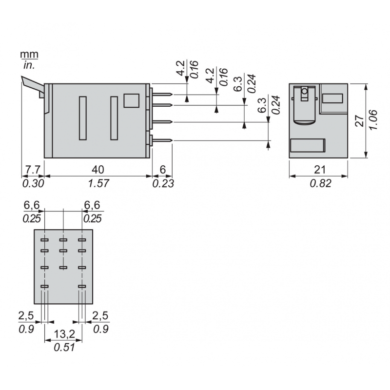 RXM3AB1B7 - Промежуточное реле RXM, Ie-10 A, Uc-24 В AC, 3 C/O, кнопка тест, Schneider Electric