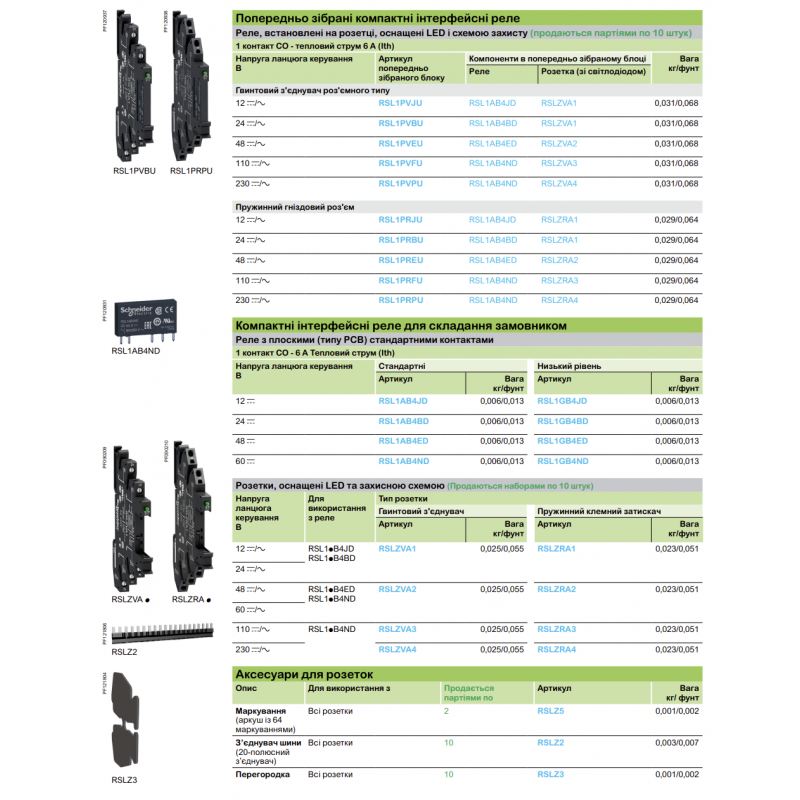 RSLZRA4 - Цоколь для реле RSL, пружинные зажимы, Uc-230 В AC/DC, Schneider Electric