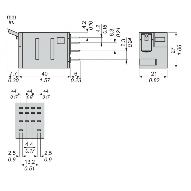 RXM4GB2BD - Промежуточное реле RXM слаботочное, Ie-3 A, Uc-24 В DC, 4 C/O, LED, кнопка тест, Schneider Electric