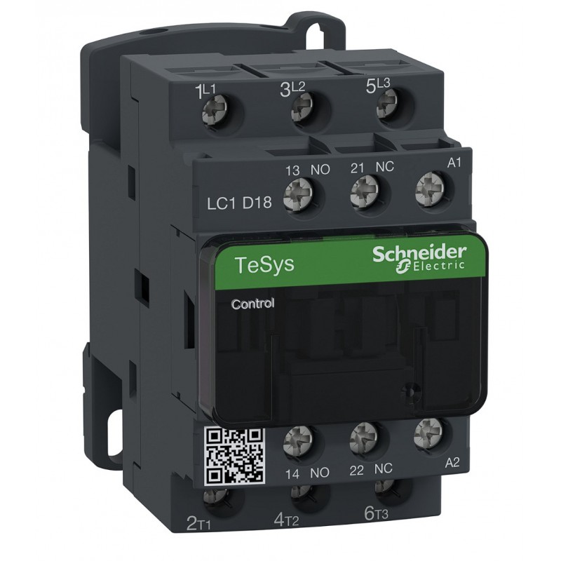 LC1D18Q7 - Контактор Tesys D, In-18 A, 7,5 кВт, Uc-380 В AC, 1NO+1NC, Schneider Electric