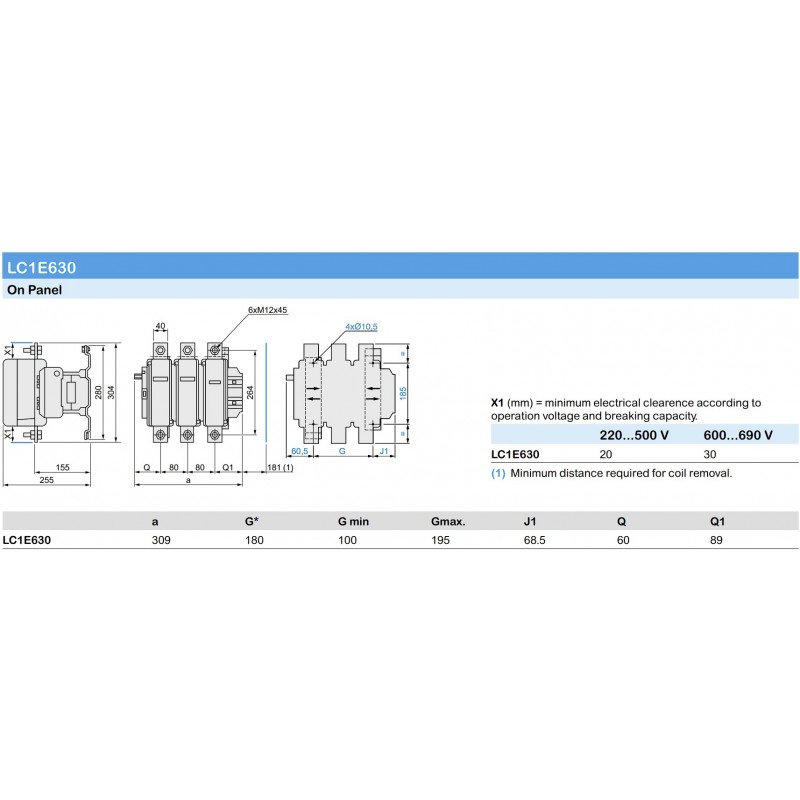 LC1E630M7 - Контактор Tesys E, In-630 A, 335 кВт, Uc-220 В AC, Schneider Electric