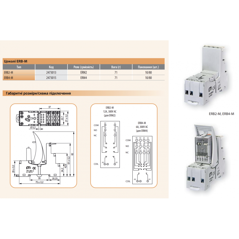2473013 - Цоколь ERB2-M тип M для реле ERM2, ETI