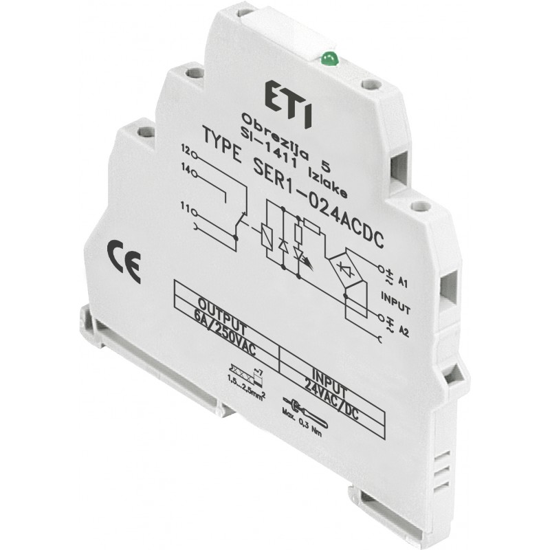 2473052 - Интерфейсное реле SER1, In-6 A, 1 C/O, Uc-24 В AC/DC, 6 A, ETI