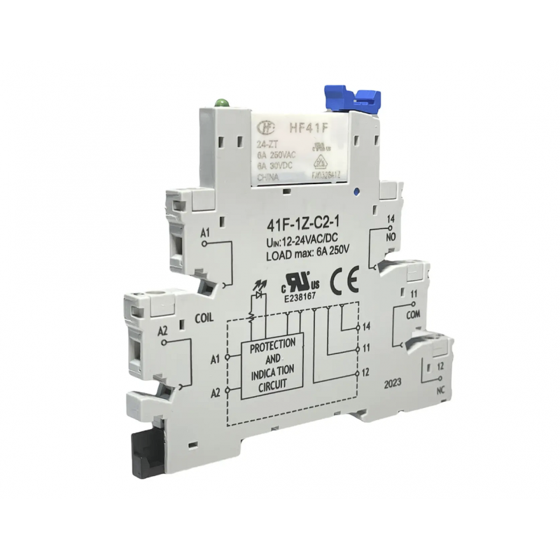 HF-41F - Промежуточное реле в сборе с цоколем (винтовые зажимы), Ie-6 A, Uc-12-24 В AC/DC, 1 C/O, Tense
