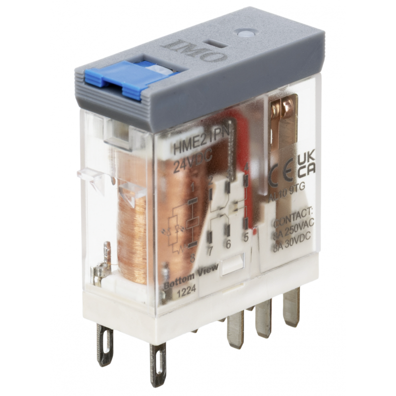 HME21PN24DC - Компактное промежуточное реле HME, Ie-8 A, Uc-24 В DC, 2 C/O, LED, кнопка тест, IMO