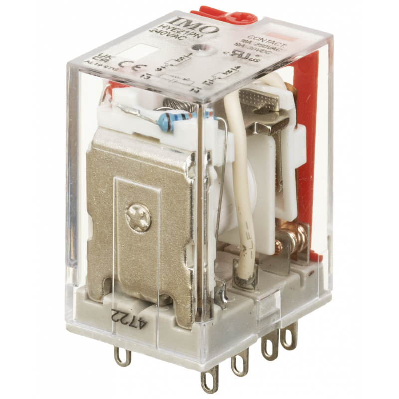 HYE21PN240AC - Промежуточное реле HYE, Ie-10 A, Uc-240 В AC, 2 C/O, LED, кнопка тест, IMO