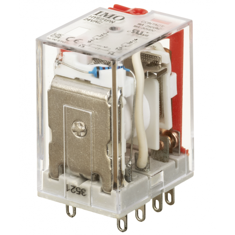 HYE21PN24AC - Промежуточное реле HYE, Ie-10 A, Uc-24 В AC, 2 C/O, LED, кнопка тест, IMO