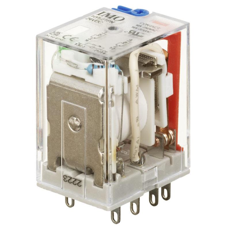 HYE21PN24DC - Промежуточное реле HYE, Ie-10 A, Uc-24 В DC, 2 C/O, LED, кнопка тест, IMO