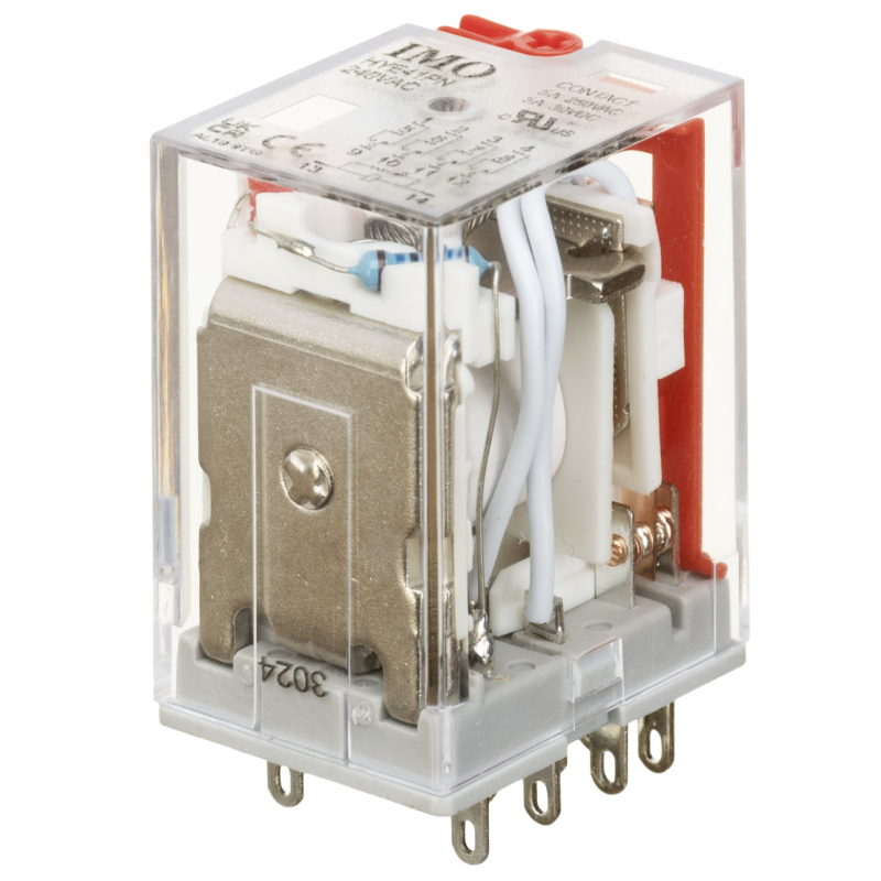 HYE41PN240AC - Промежуточное реле HYE, Ie-5 A, Uc-240 В AC, 4 C/O, LED, кнопка тест, IMO