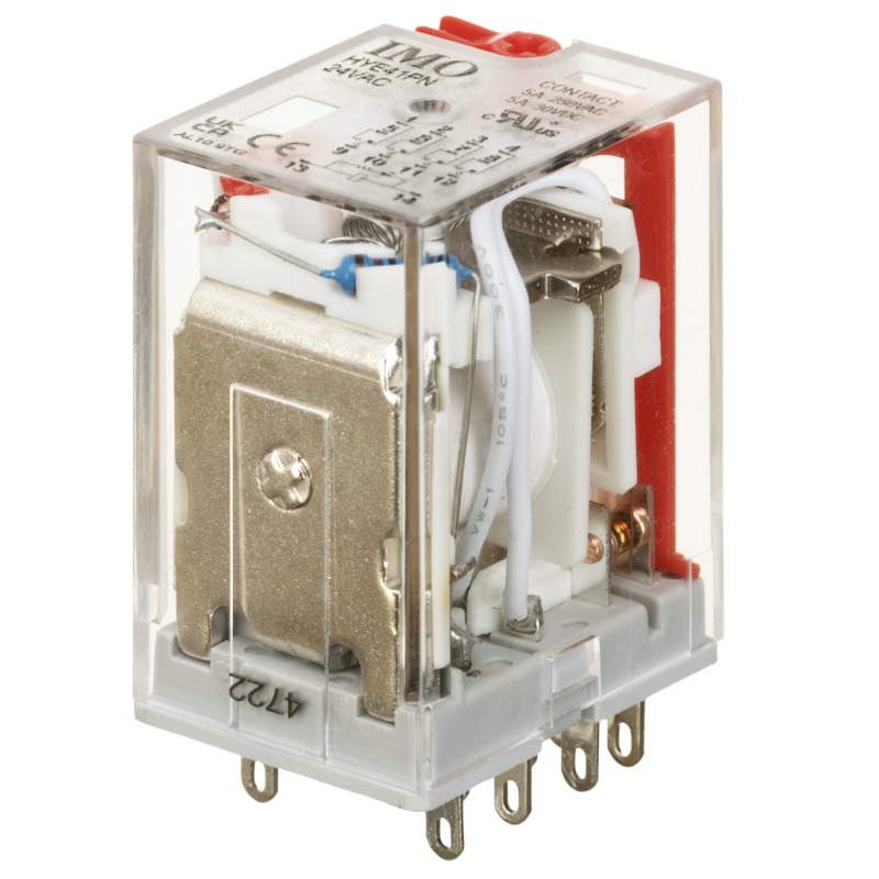 HYE41PN24AC - Промежуточное реле HYE, Ie-5 A, Uc-24 В AC, 4 C/O, LED, кнопка тест, IMO