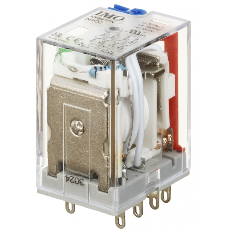 HYE41PN24DC - Промежуточное реле HYE, Ie-5 A, Uc-24 В DC, 4 C/O, LED, кнопка тест, IMO