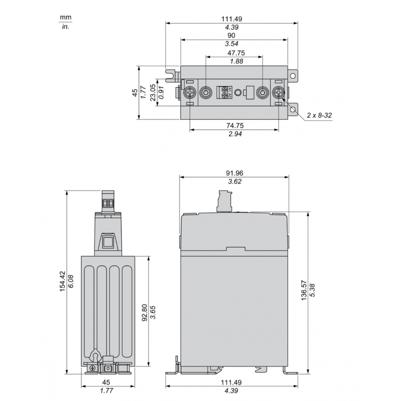 SSD1A345BDC2 - Твердотельное реле (1-фазное, 45А, DIN-рейка, винтовые клеммы, 4-32VDC/48-600VAC) Schneider Electric