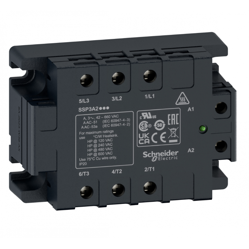 SSP3A250B7T - Твердотельное реле (3-фазное, 50А, панельный монтаж, 18-36VAC/42-660VAC) Schneider Electric