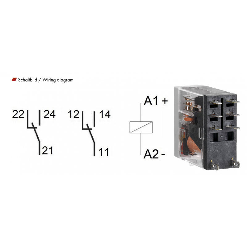 RXT21024 - Промежуточное реле RXT, 2 C/O, Ie-5 A, Uc-24 В DC, Schrack