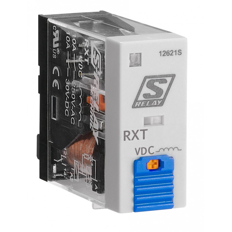 RXT21LB2 - Промежуточное реле RXT, 2 C/O, Ie-5 A, Uc-12 В DC, LED, кнопка тест + защитный диод, Schrack