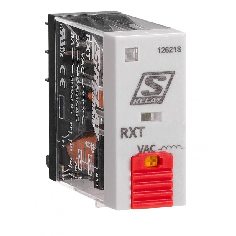 RXT21R24 - Промежуточное реле RXT, 2 C/O, Ie-5 A, Uc-24 В AC,LED, кнопка тест, Schrack