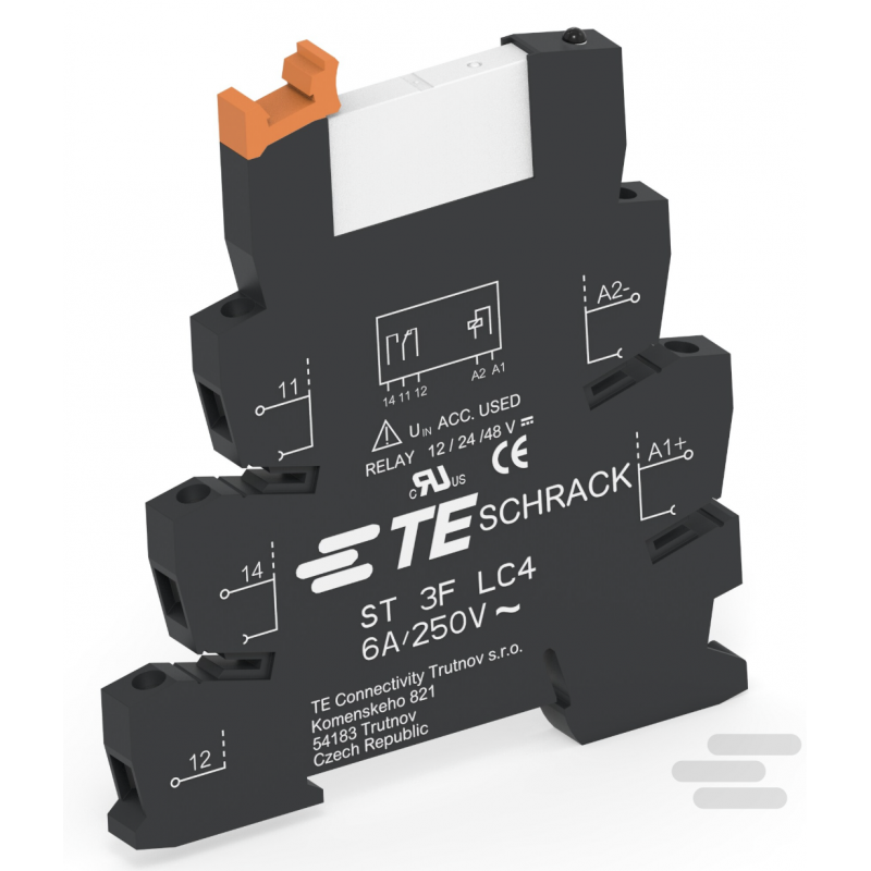 ST3P3LB2 - Промежуточное реле SNR в сборе с цоколем (винтовые зажимы), Ie-6 A, Uc-12 В DC, 1 C/O, Schrack