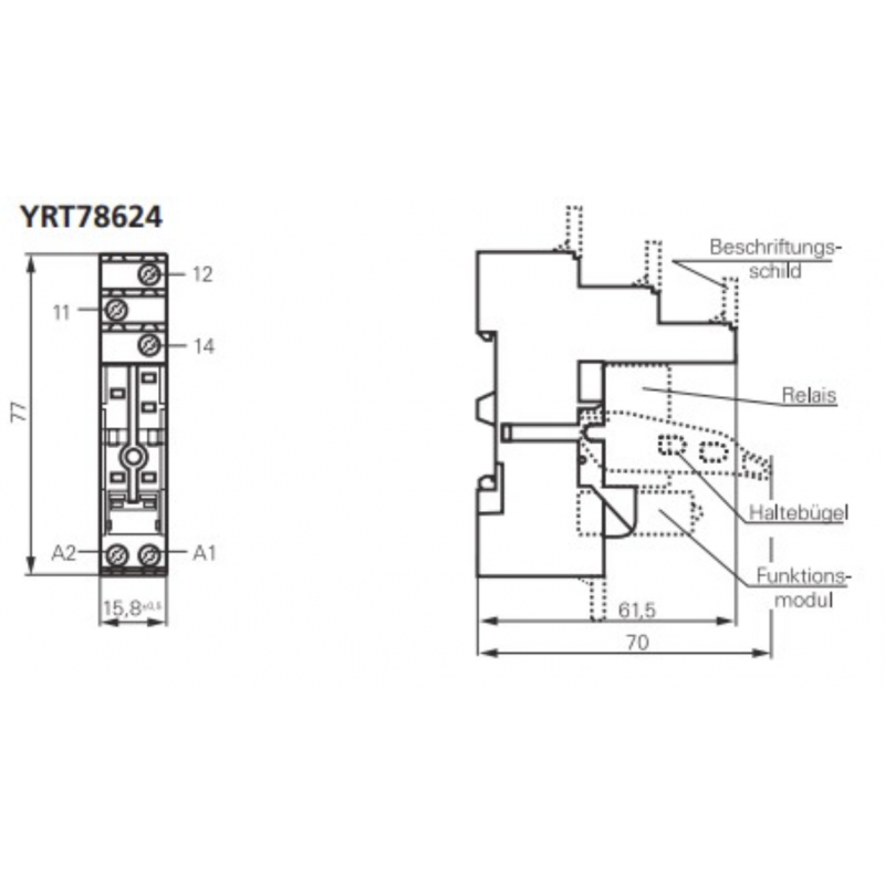 YRT78624 - Гнездо с винтовыми зажимами, шаг 3,5 мм, для реле RT, Schrack