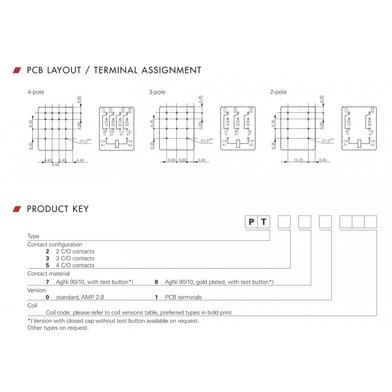 PT570524 - Миниатюрное реле PT, 4 C/O, Ie-6 A, Uc-24 В AC, кнопка тест, Schrack