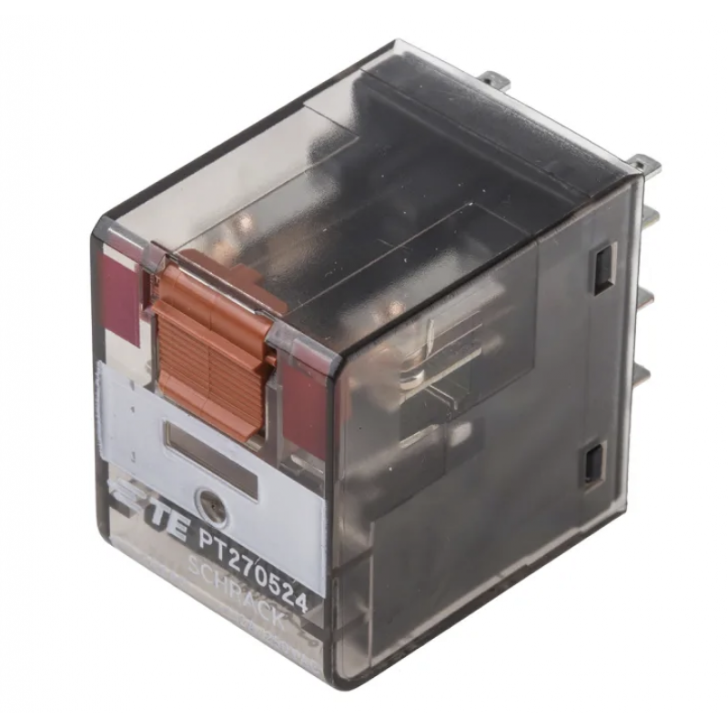 PT580T30 - Промежуточное реле PT, 4 C/O, Ie-6 A, Uc-230 В AC, позолоченные контакты, LED-индикатор, кнопка тест, Schrack