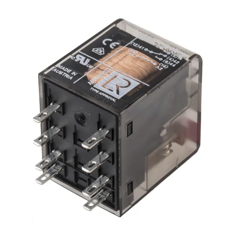 PT270524 - Промежуточное реле PT, 2 C/O, Ie-12 A, Uc-24 В AC, кнопка тест, Schrack