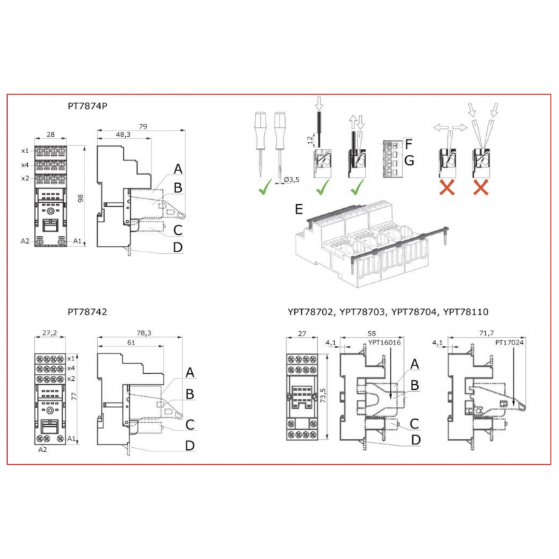 PT7874P - Гнездо с быстрозажимными клеммами, 14 pin, Ie-6 A, для реле PT5, Schrack