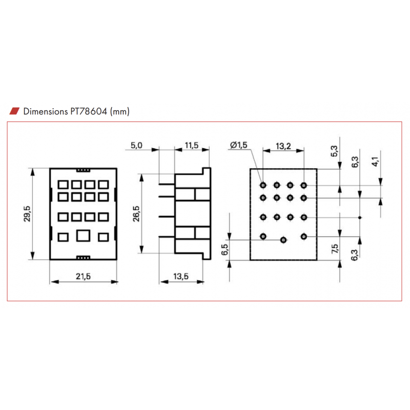 PT78604 - Гнездо под пайку, для реле PT5, 4 C/O, Schrack