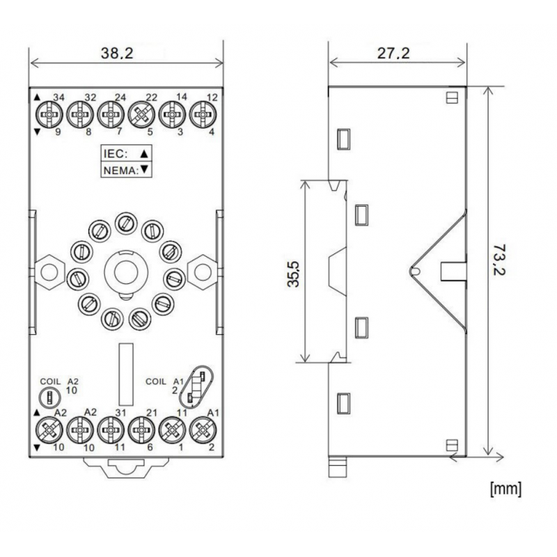 YMU78740 - Гнездо для DIN-монтажа с винтовыми зажимами, для реле MU3, 11 полюсов, Ie-12 A, Schrack