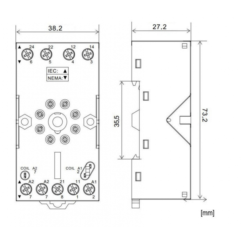 YMU78701 - Розетка, гвинтовое соединение, 8 полюсов, Ie-12 A, для 2-полюсных реле MU, Schrack