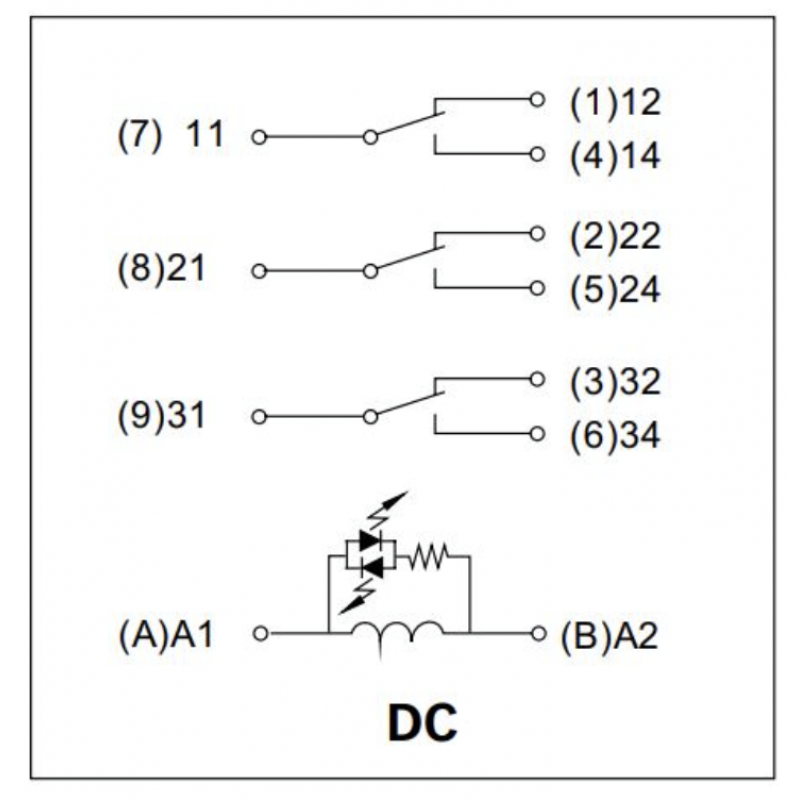 RMX72024 - Промежуточное реле RMX, 3 C/O, Ie-16 A, Uc-24 В DC, Schrack