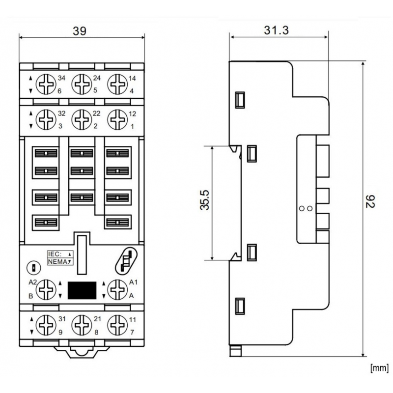 RMX78705 - Гнездо для DIN-монтажа с винтовыми зажимами, 11 pin, Ie-25 A, для 3-полюсных реле RMX, Schrack