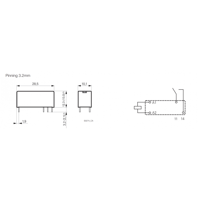 RY612024 - Промежуточное реле RY, 1 C/O, Ie-8 A, Uc-24 В DC, шаг 3.2 мм, позолоченные контакты, Schrack