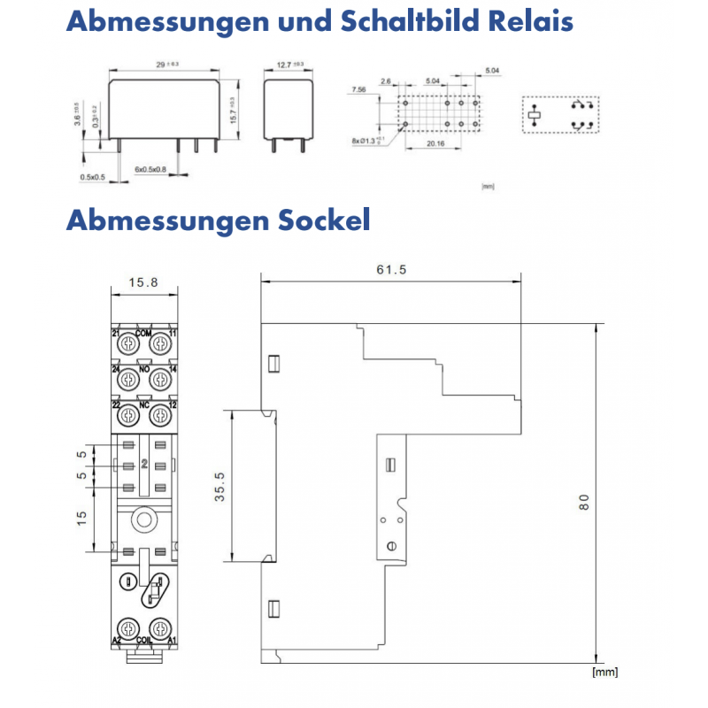 RPSET99730 - Сборка реле для печатных плат, 2 C/O, Ie-8 A, Uc-230 В AC, шаг 5 мм, разъемное / фиксированное, Schrack